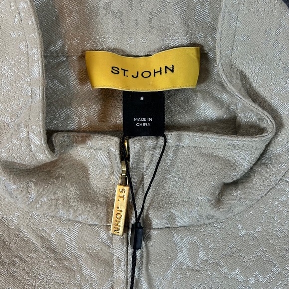 St John Womens Suit Set Ivory Blazer Pants Beige Snake Print Metallic Size 8 NWT - Picture 3 of 16